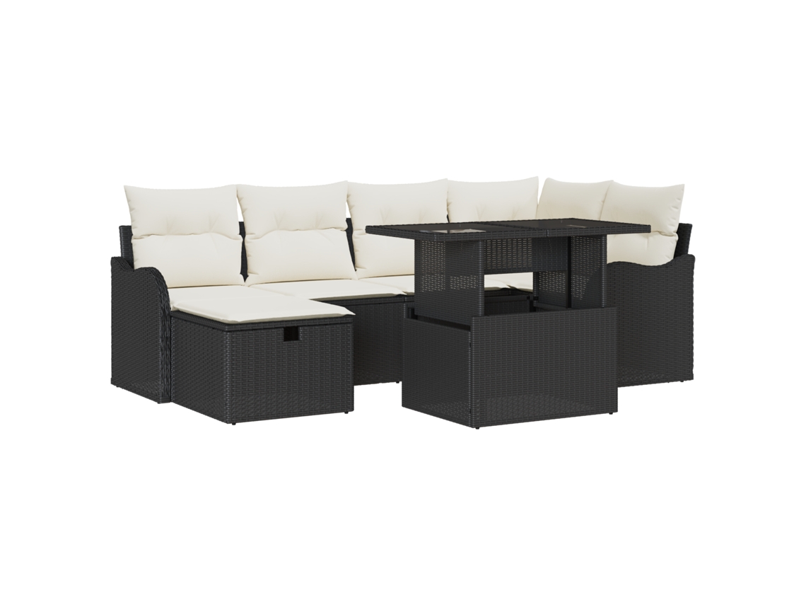 Conjunto 7 Conjunto De Sofá De Jardim Vidaxl Preto Vime Pe (100 X 55 X 73 Cm)