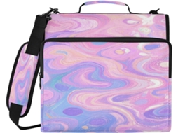Pasta de 3 Argolas com Bolsos Extras e Alça Fácil Transportar Bolsa Armazenamento Portátil para Casa Ou Viag
