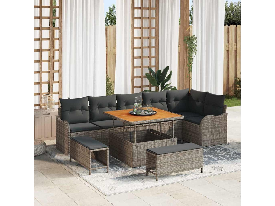 Vidaxl Conjunto De Sofá De Jardim 9 Unid. 8-número De Lugares Cinzeto