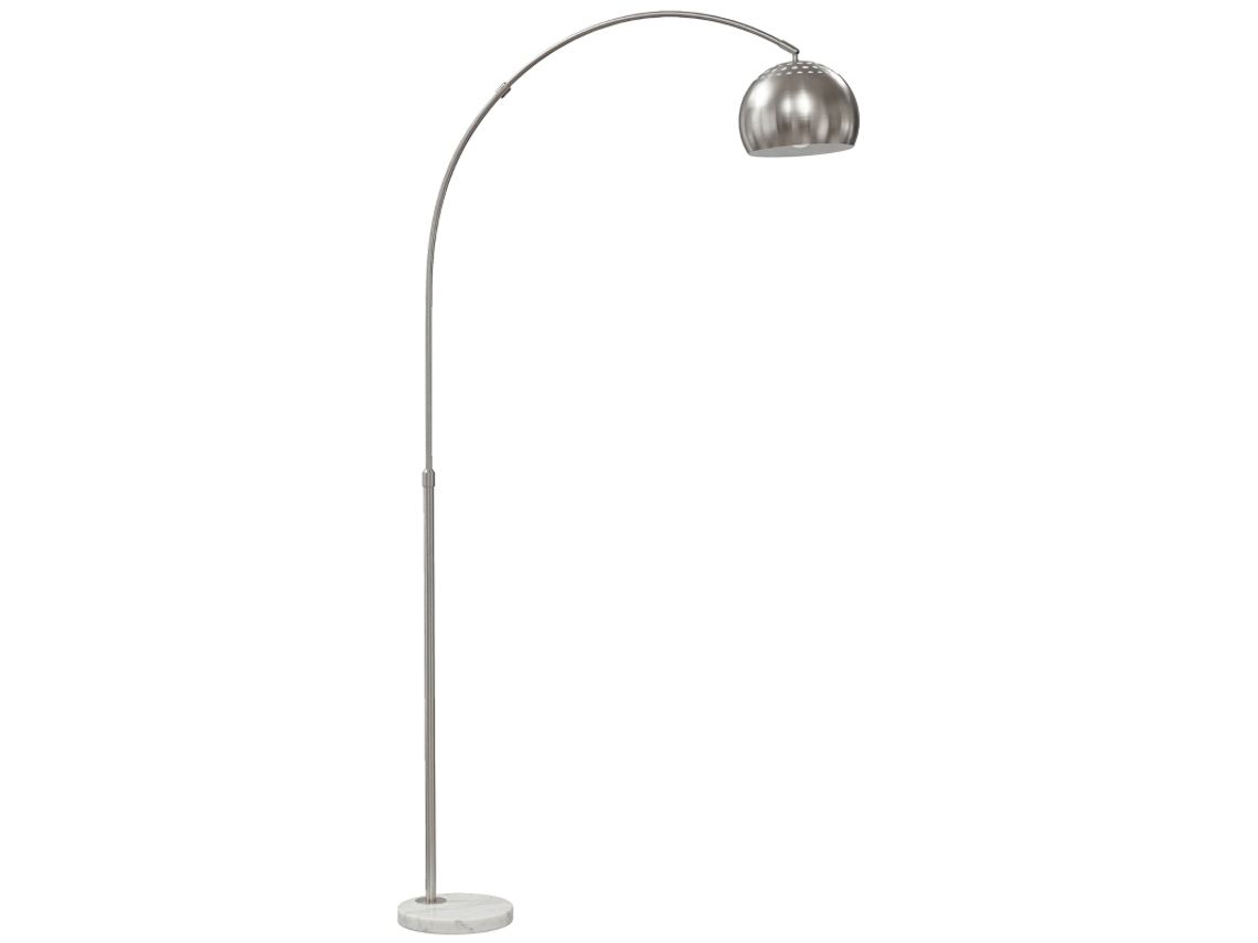 Luminária De Chão Com Design Arqueado E Base De Mármore, 167 Cm, Prateada.