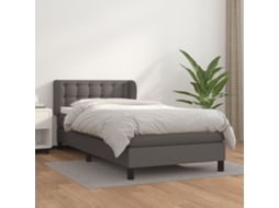 Cama De Solteiro | Cama De Adulto | Cama Com Molas/colchão 80x200 Cm Couro Artificial Cinza Wsd686239