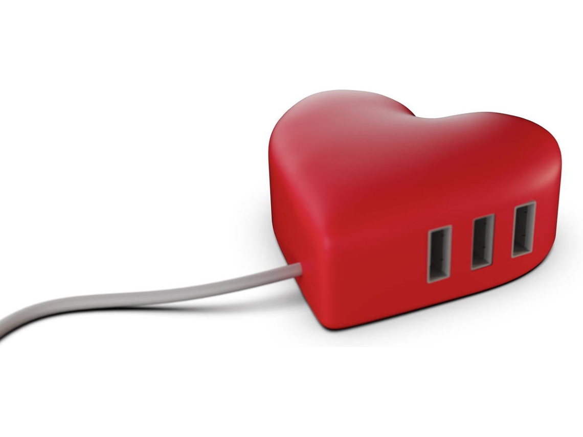 HUB MOJIPOWER Coração (USB - 3 Portas - Vermelho)