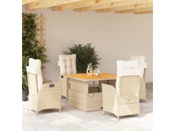 Vidaxl 5 Pcs Conjunto De Jantar P/ Jardim Com Almofadões Vime Pe Bege