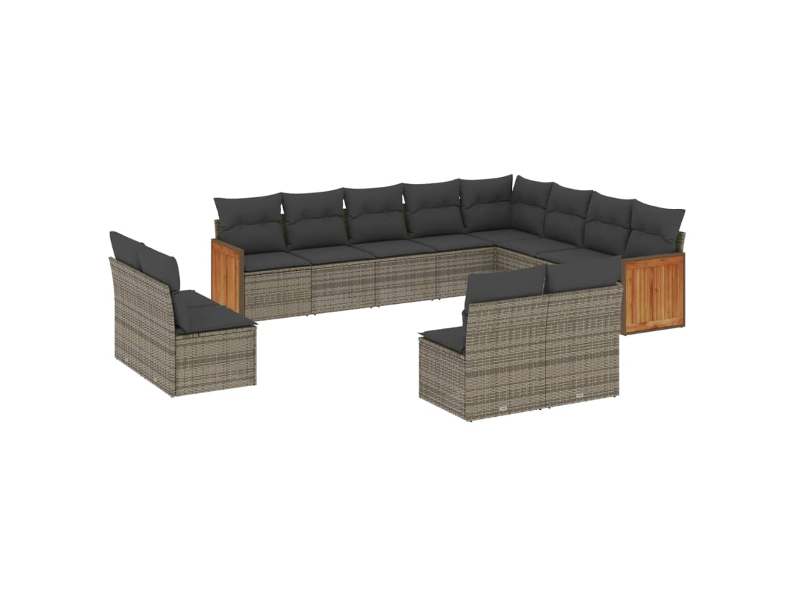 Conjunto de 12 Sofás Jardim com Almofadões Vime Pe Cinzento MAISON EXCLUSIVE