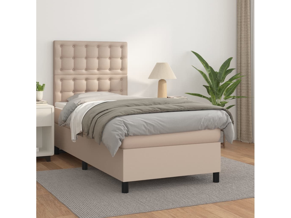 Vidaxl Cama Com Molas/colchão 90x200 Cm Couro Artificial Cappuccino