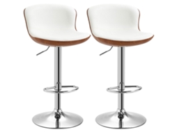 Conjunto De 2 Cadeiras De Bar, Ajustáveis Em Altura, Estrutura De Metal, Assento Rotativo, Creme Branco