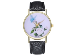 Relógio de pulso unissex Zhoulianfa com mostrador floral simples, pulseira de couro PU e mecanismo de quartzo (preto)