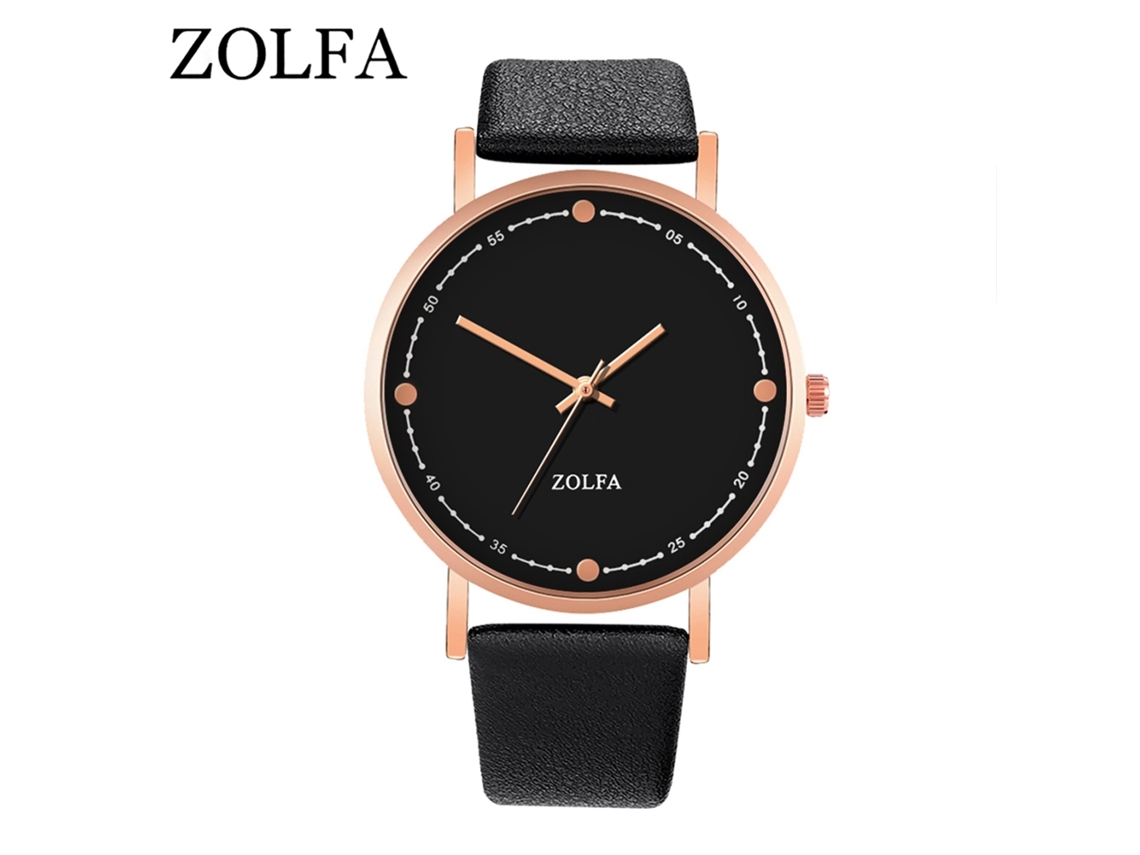 Reloj De Pulsera Para Mujer De Moda Con Correa De Pu Dial Redondo Display Analógico Cuarzo Negro