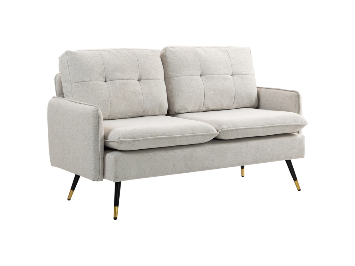 Sofá 2 Lugares S/MARCA Estofado Poliéster, 4 Almofadas, Apoio Braços e Pés de Aço, 139x68x80 Cm, Creme