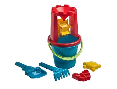 Conjunto Cubo Redondo 18 Cm + Moldes Molinillo Pala E Rastrillo (Vermelho)