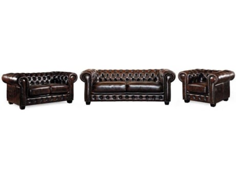 Conjunto Sofá e Poltrona Fixo Brenton LINEA SOFA (Castanho Chocolate - Pele - 201x96x73 cm)