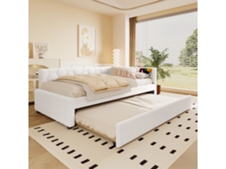 Espreguiçadeira, Espreguiçadeira 90x200cm, Sofá-cama, Cama Com Moldura Ripada, Com Lâmpada De Cabeceira, Porta Usb, Tipo-c, Branco