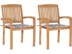 vidaXL Cadeiras jardim c/ almofadões xadrez cinzento 2 pcs teca maciça