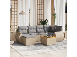 Vidaxl 7 Pcs Conjunto De Sofás P/ Jardim Com Almofadões Vime Pe Bege