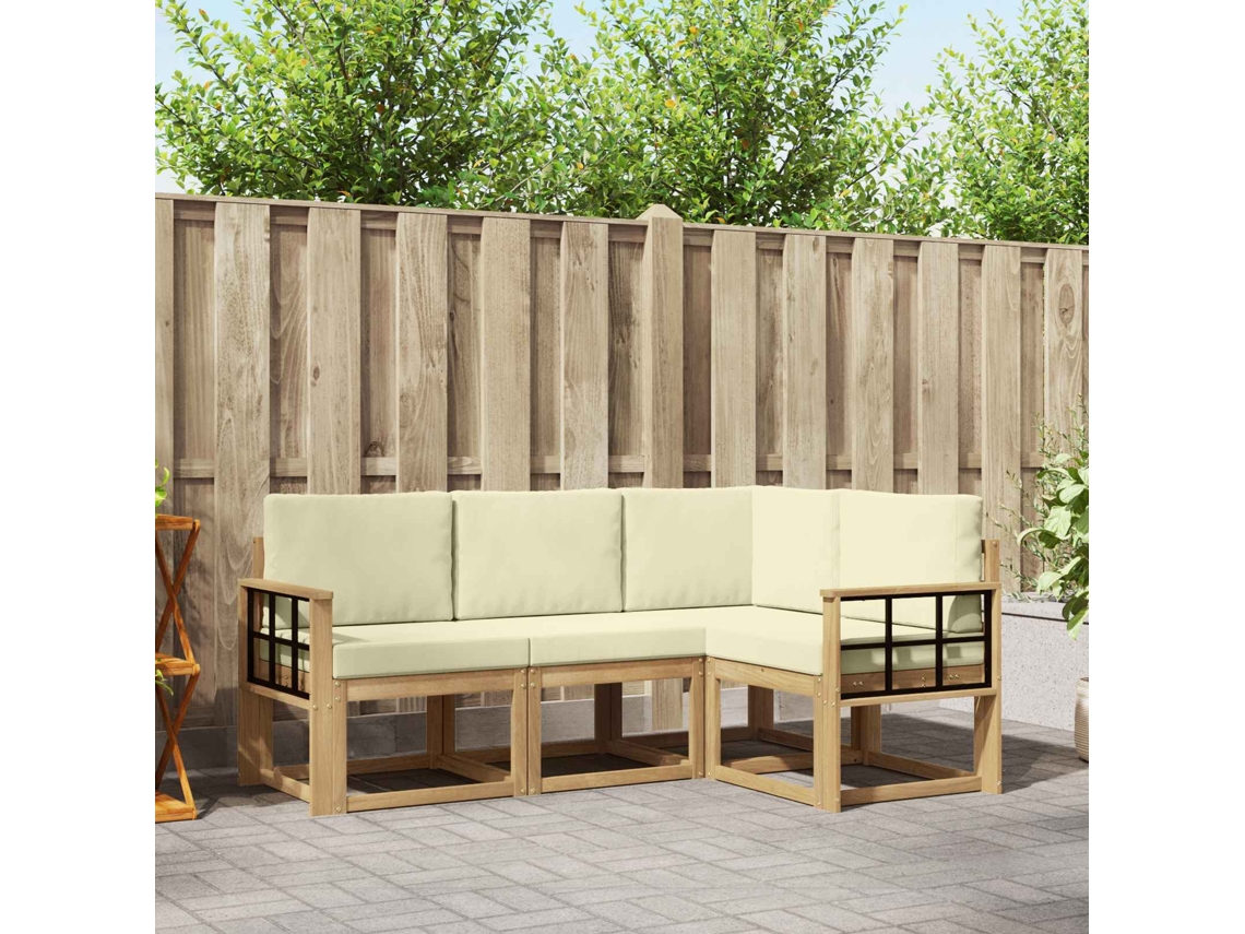 Vidaxl Conjunto De Sofás Para Exterior 4 Pcs Branco E Creme