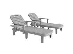 Conjunto 2 Cadeiras de Jardim Reclináveis com Mesa e Apoios de Braço,polipropileno,79x158x88 Cm,cinza Claro BTFORUS