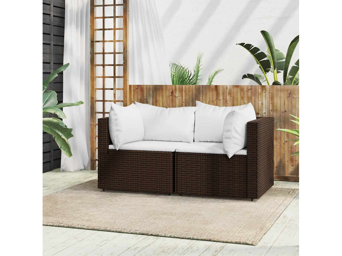 Vidaxl Sofás De Canto Para Jardim Com Almofadões 2pcs Vime Pe Castanho