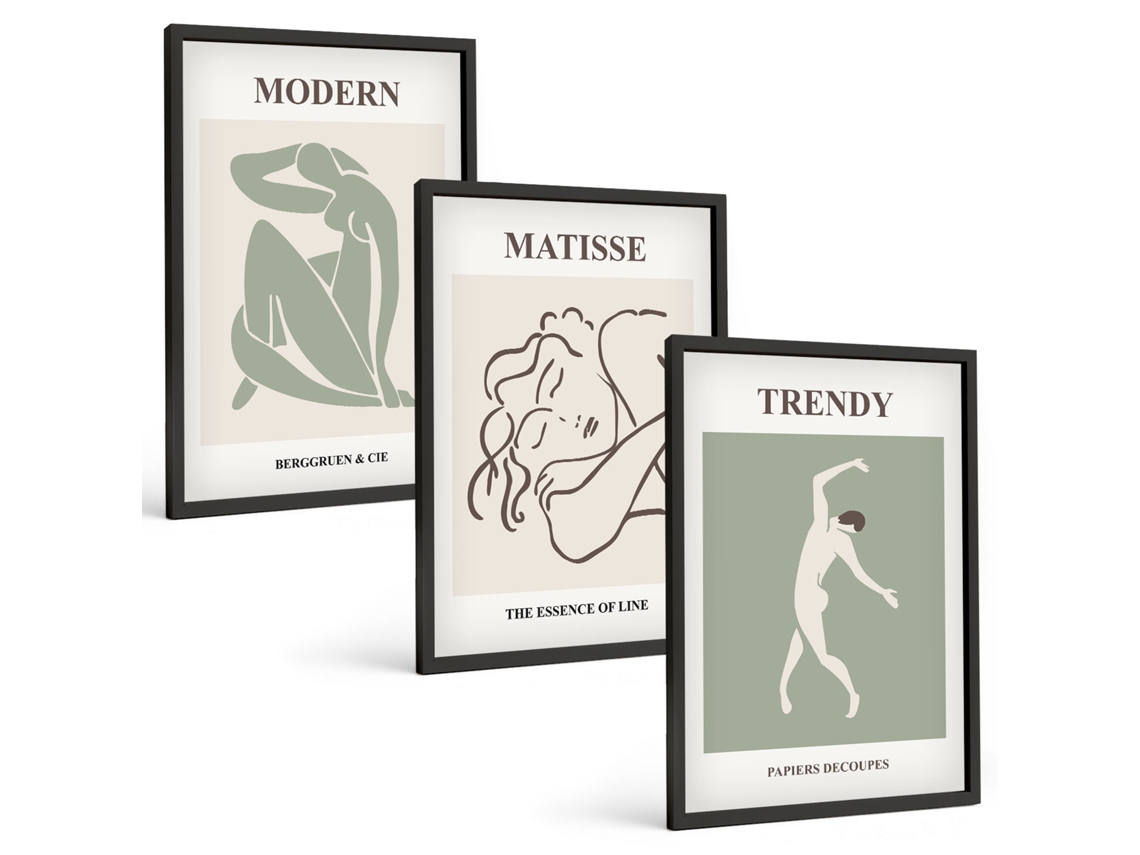 Conjunto De Pinturas Figuras Minimalistas Elegantes Espelharte (3 Peças 40x60 Cm)