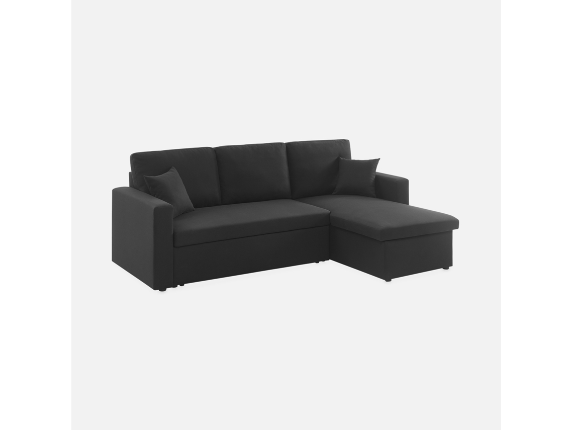 Sofá-cama De Canto Em Tecido,  3 Lugares , Preto