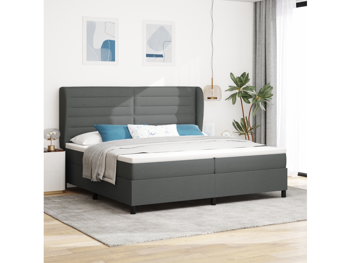 Cama Box Com Colchão Cinza Escuro 200x200 Cm Tecido