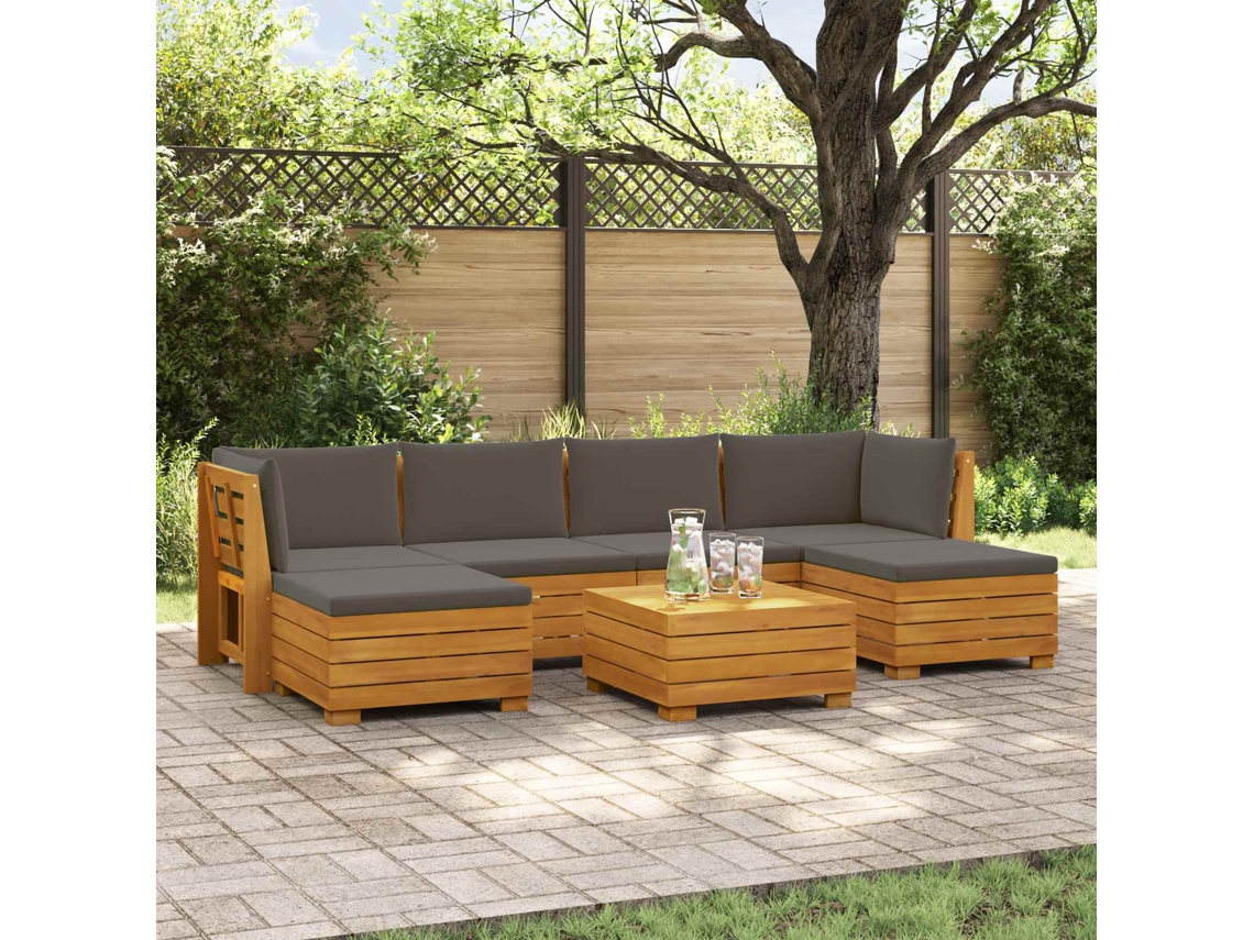 Vidaxl 7 Unid. Conjunto De Sofás Para Exterior Castanho