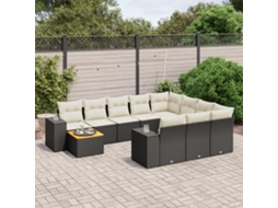 Vidaxl 11 Pcs Conjunto Sofás De Jardim C/ Almofadões Vime Pe Preto