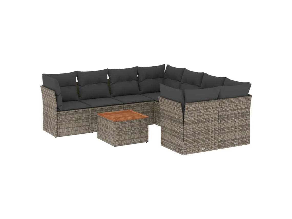 Conjunto de 9 sofás para jardim com almofadões Vime Pe Cinzento MAISON EXCLUSIVE (90x200 cm)