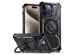Suporte Casa Para Iphone 15 Pro Pele Sintética Anti-choque Magnética Preto