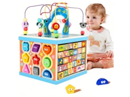 Cubo de Atividades Multifuncional de Madeira, Brinquedo Educativo Montessori para Crianças a Partir de 1 Ano GERTIZ