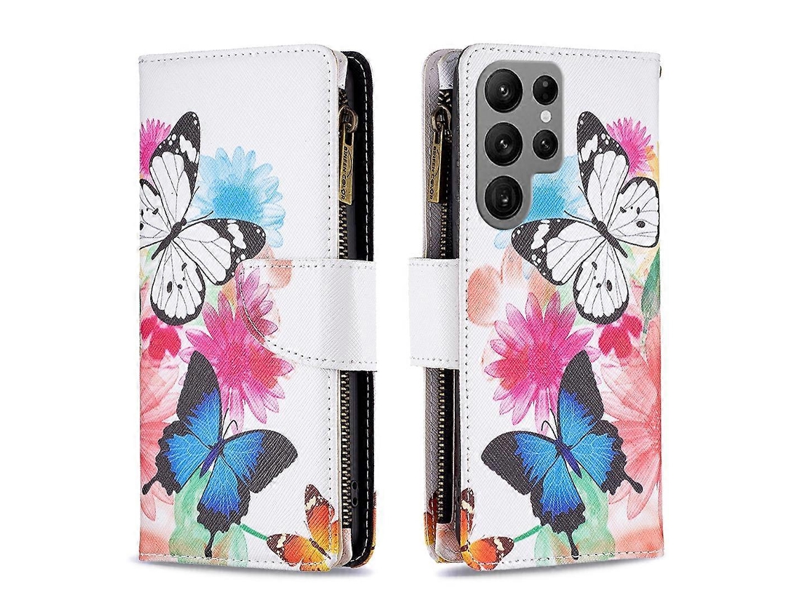 Capa De Couro Com Zíper E Estampa De Desenho Colorido Para Samsung Galaxy S23 Ultra 5g