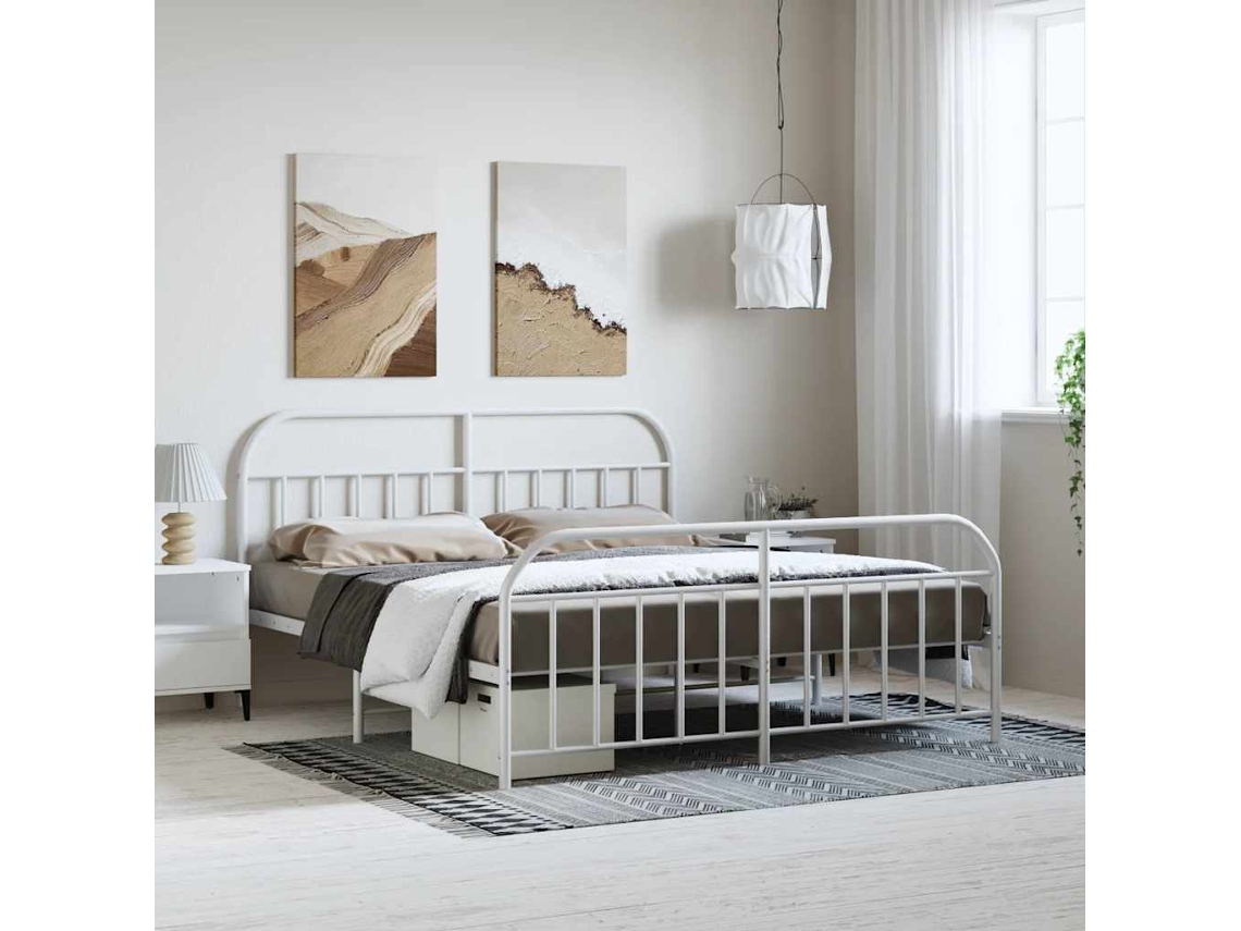 Vidaxl Estrutura De Cama Com Cabeceira E Pés 183x213 Cm Metal Branco