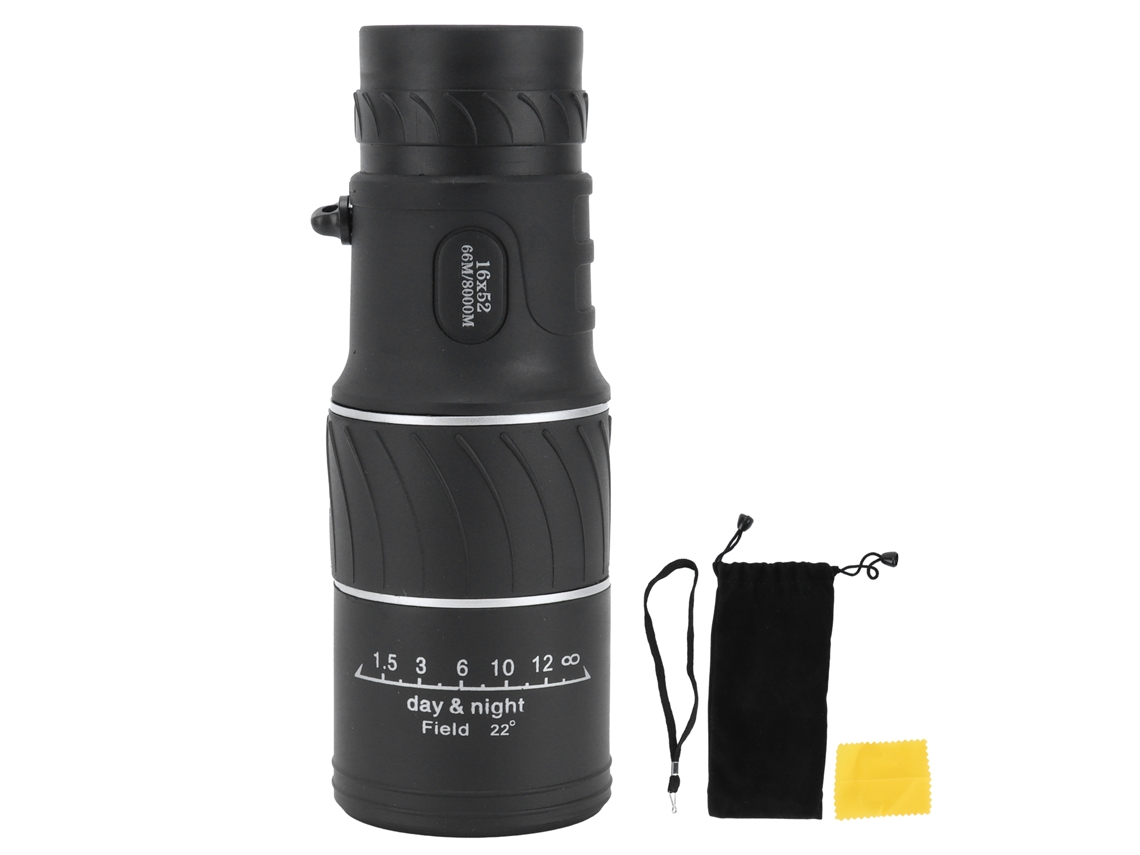 Monocular 16x52 Bifocal com Zoom Óptico, Visão Diurna e Noturna, Prisma Transparente e Foco Duplo para Observação de Pássaros BRILVIBERA
