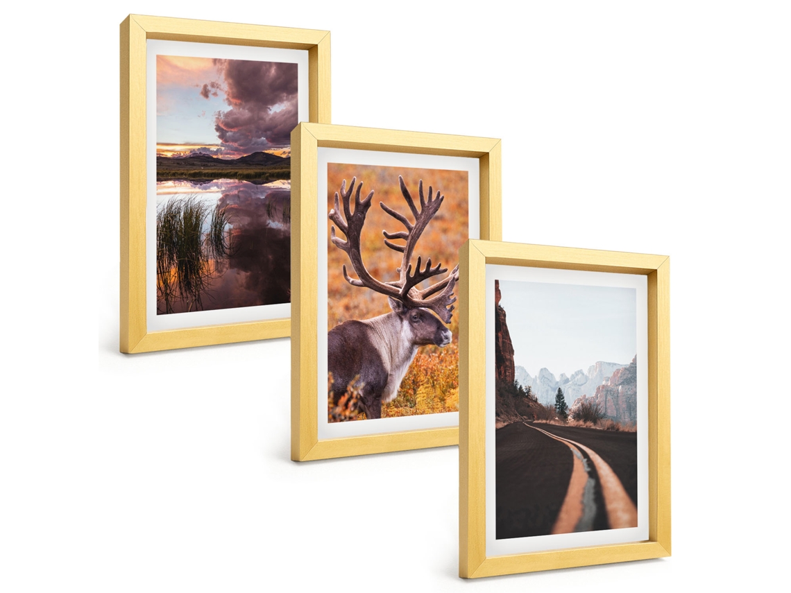 Composição De Quadros Paisagens De Montanha Com Renas Espelharte (3 Peças 20x30 Cm)