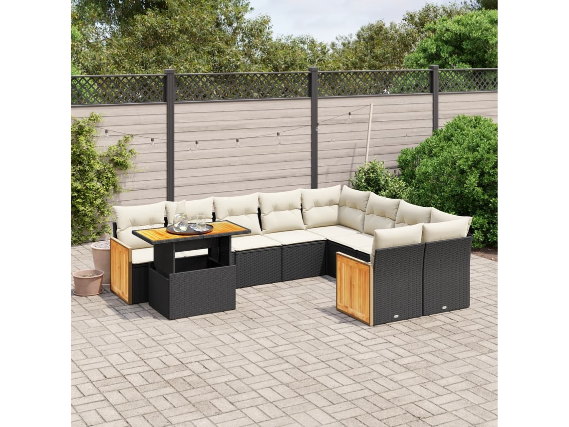 Vidaxl 10 Pcs Conjunto Sofás De Jardim C/ Almofadões Vime Pe Preto