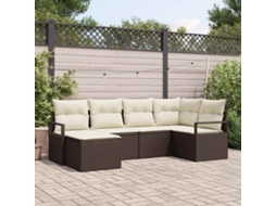 Vidaxl Conjunto De Sofás Com Almofada 6 Pcs Marrom E Creme Vime Pe