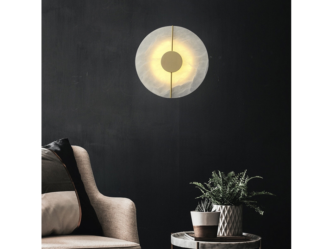 Lâmpada de Parede Estilo Chinês Retro de Mármore de Cobre Completo com Luz Amarela Led Adequada para Quartos Salas de Estar Hotéis SLD