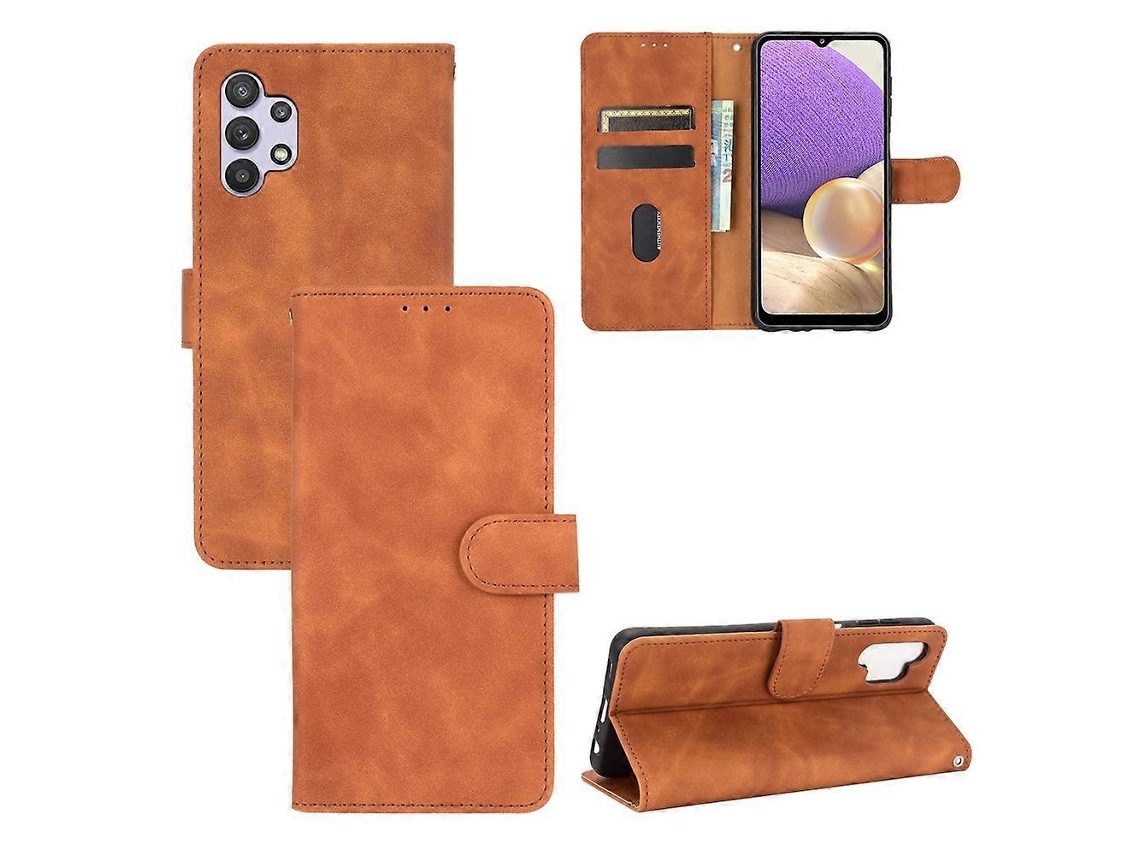 Capa De Couro Pu Com Textura De Bezerro E Fecho Magnético, Cor Sólida, Com Compartimento Para Cartão E Carteira, Para Samsung Galaxy A32 5g (preto)