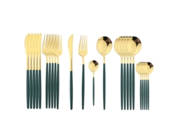 Elegante E Sofisticado 24 Peças Conjunto Em Aço Inoxidável Design Moderno Dourado/verde
