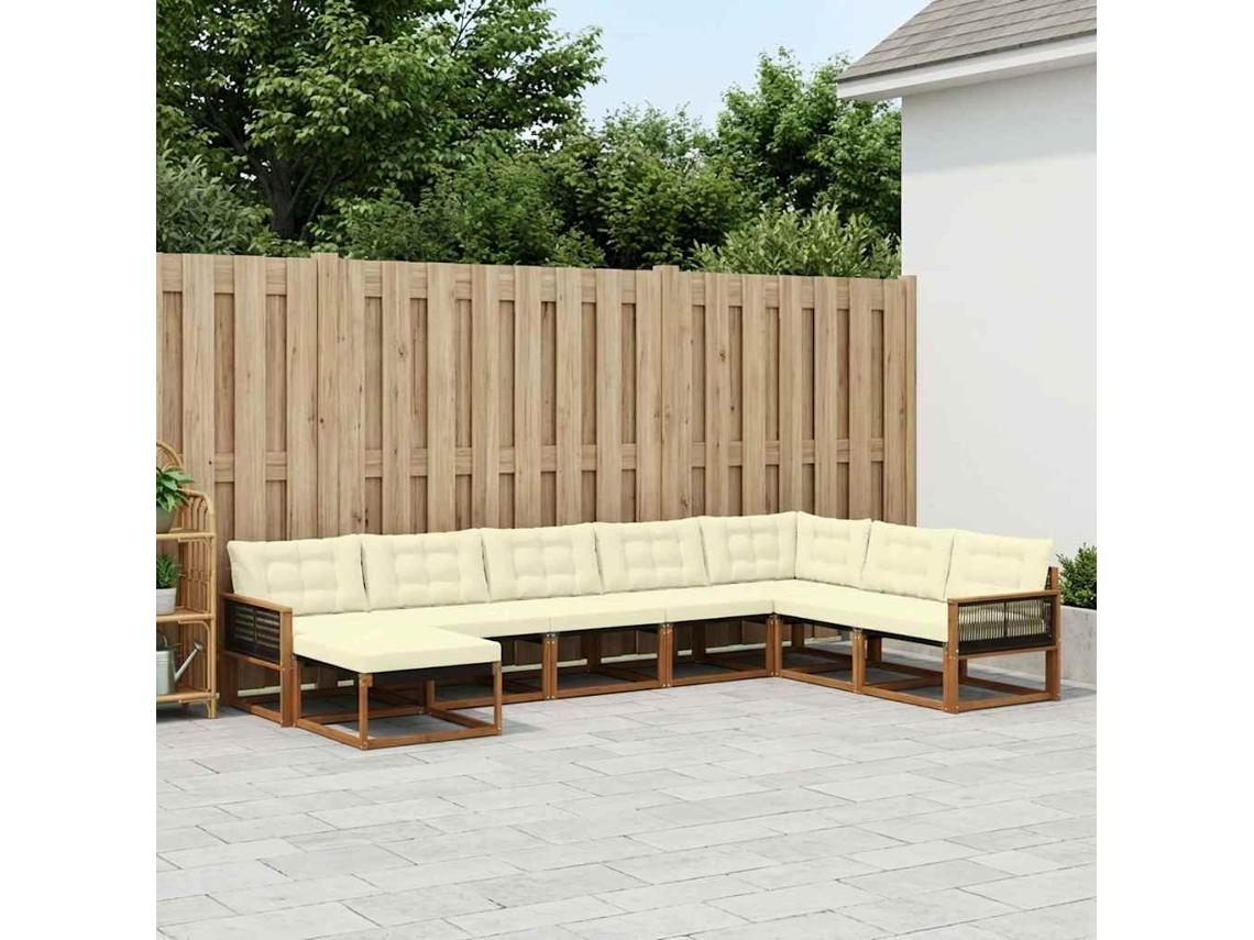 Vidaxl Conjunto De Sofás Para Exterior 8 Unid. Natural E Creme