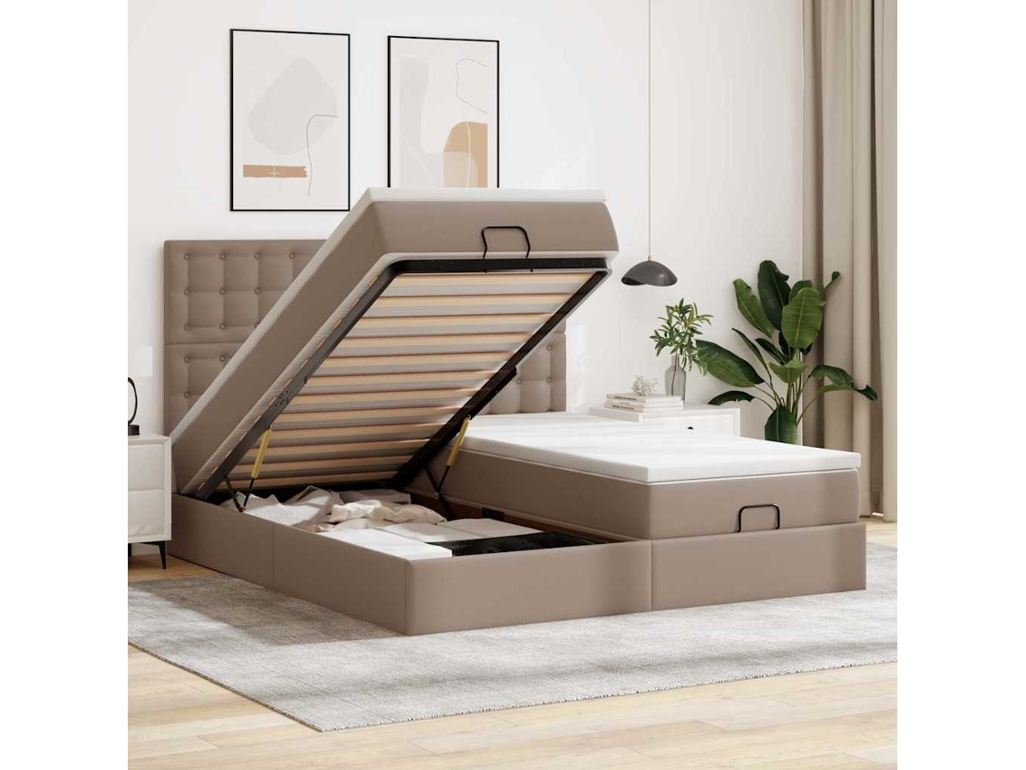 Vidaxl Estrutura De Cama Otomana Com Colchões Cappuccino 180x200 Cm