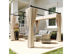 Pérgola Metálica 3x3m Para Jardim, Bege, Com Cobertura Retrátil Em Poliéster E Toldos Laterais - 300x300x227 Cm