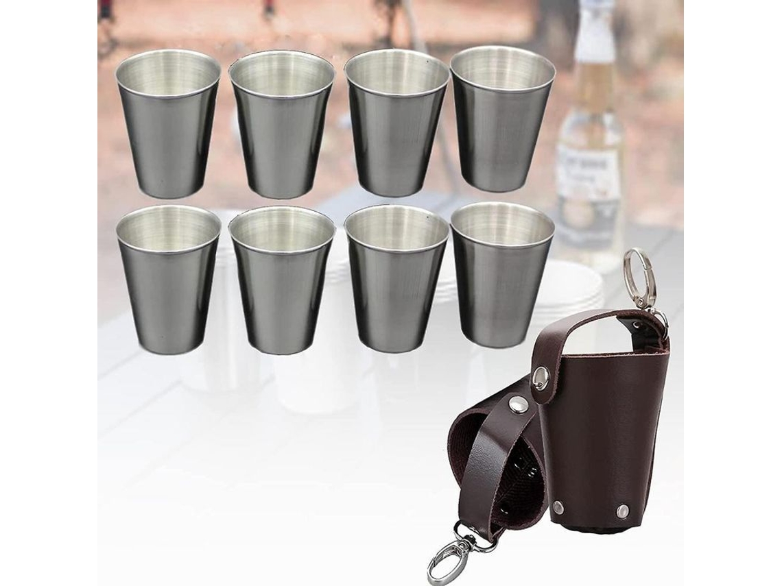 2026 vasos de Acero Inoxidable Portátiles Con 2 Fundas de Cuero para Camping Fiesta Barbacoa Viaje 70ml
