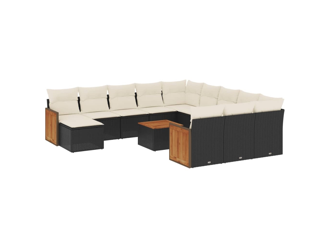 Conjunto de 13 Sofás de Jardim com Almofadões Vime Pe Preto MAISON EXCLUSIVE