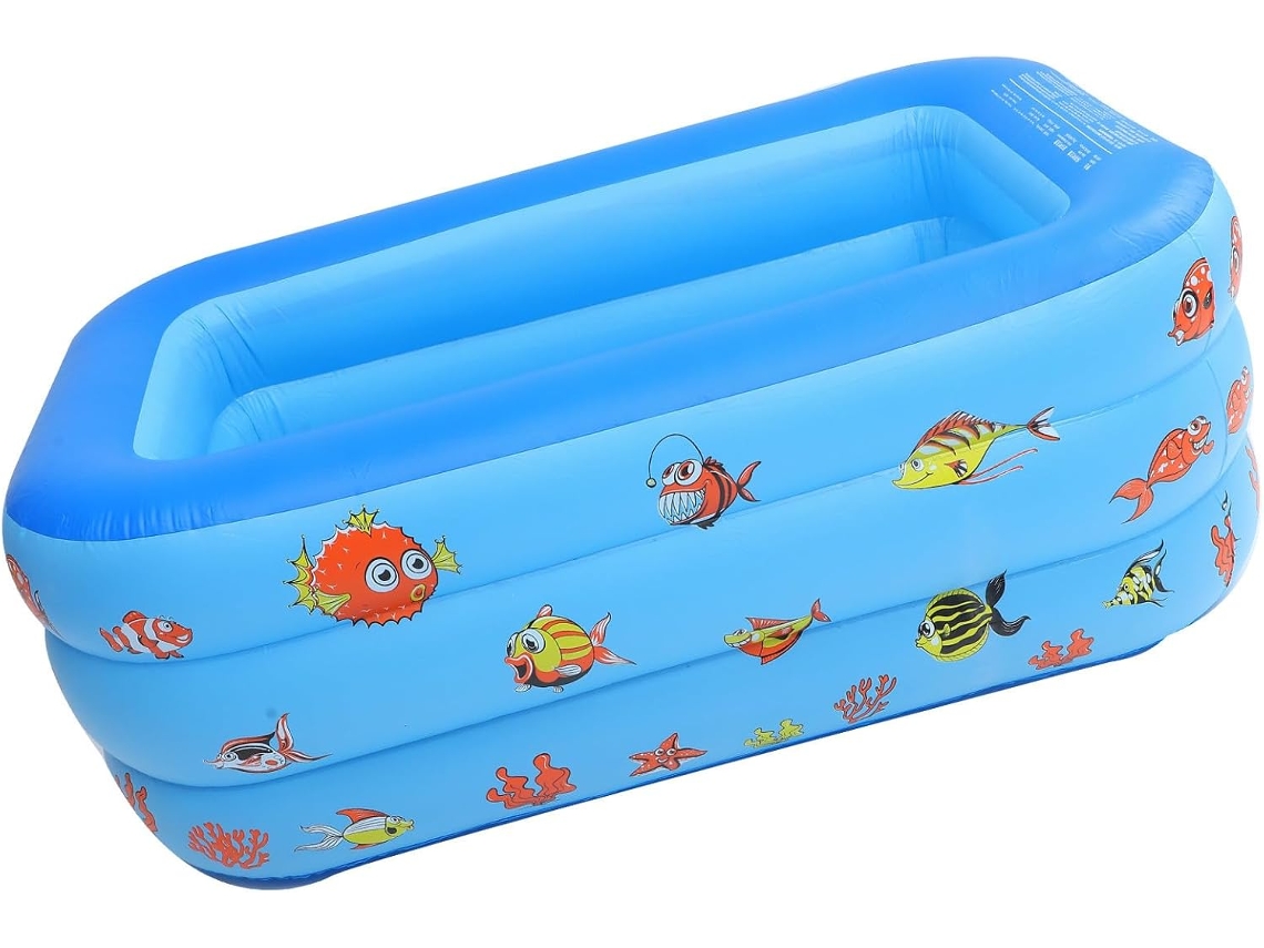 Piscina Inflável Azul de 130 Cm para Crianças e Bebês, com Fundo Acolchoado Bolhas. Portátil CHABERLU