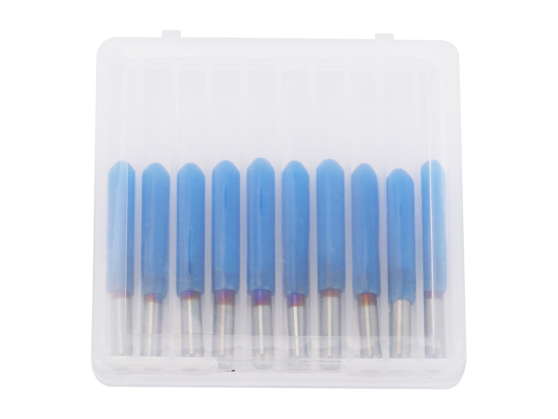 Broca Cnc De Aço Tungstênio Com Revestimento Azul 3.175(25°) Conjunto De Lâminas De Gravura Em Madeira 0.2mm