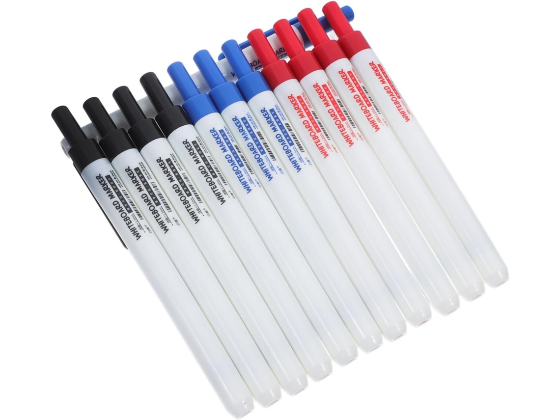 Conjunto de 12 Marcadores para Quadro Branco Healeved, Ponta Média, Vermelho, Azul e Preto, Recarregáveis, Uso