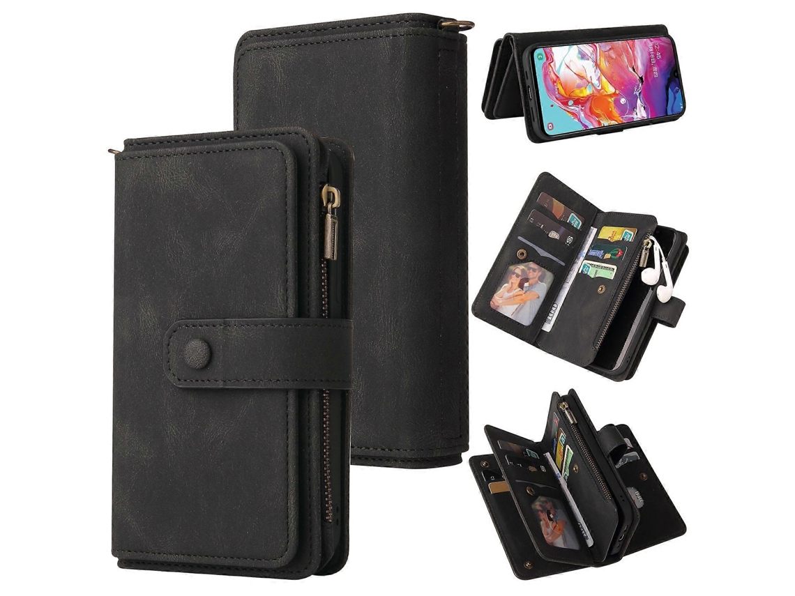 Capa De Couro Sintético Pu + Tpu Com Toque Suave Para Samsung Galaxy A70, Com Aba Horizontal, Suporte Para Cartão, Compartimento Para 15 Cartões, Cart
