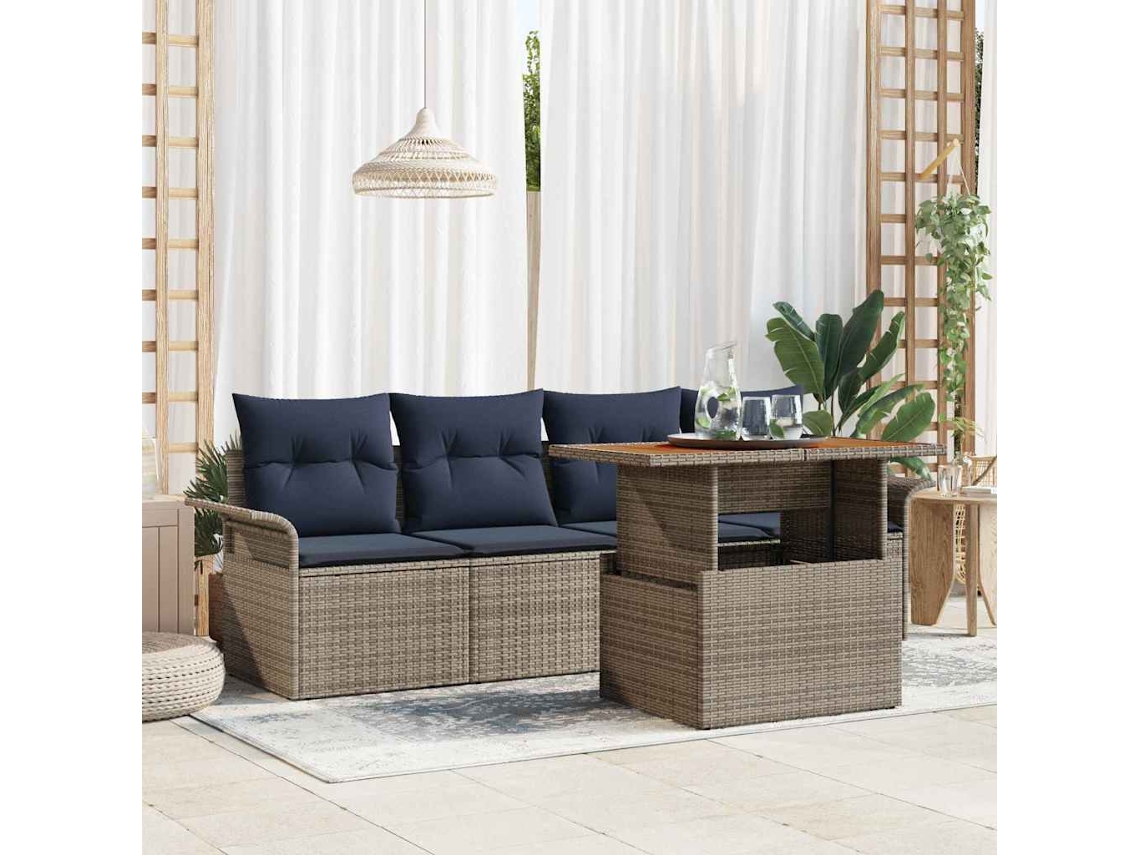 Vidaxl Conjunto De Sofá De Jardim 5 Unid. Cinzeto Rattan Sintético