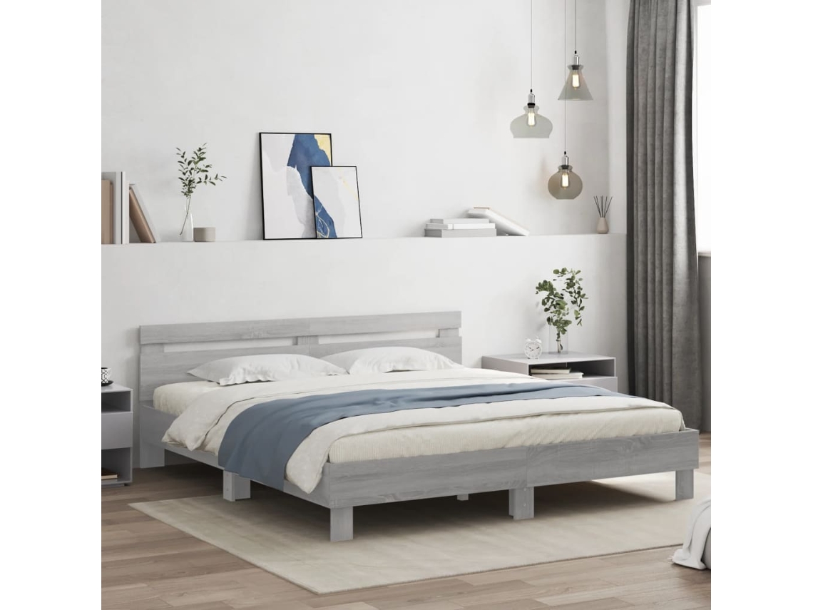Vidaxl Estrutura Cama C/ Cabeceira/luzes Led 180x200cm Cinzento Sonoma