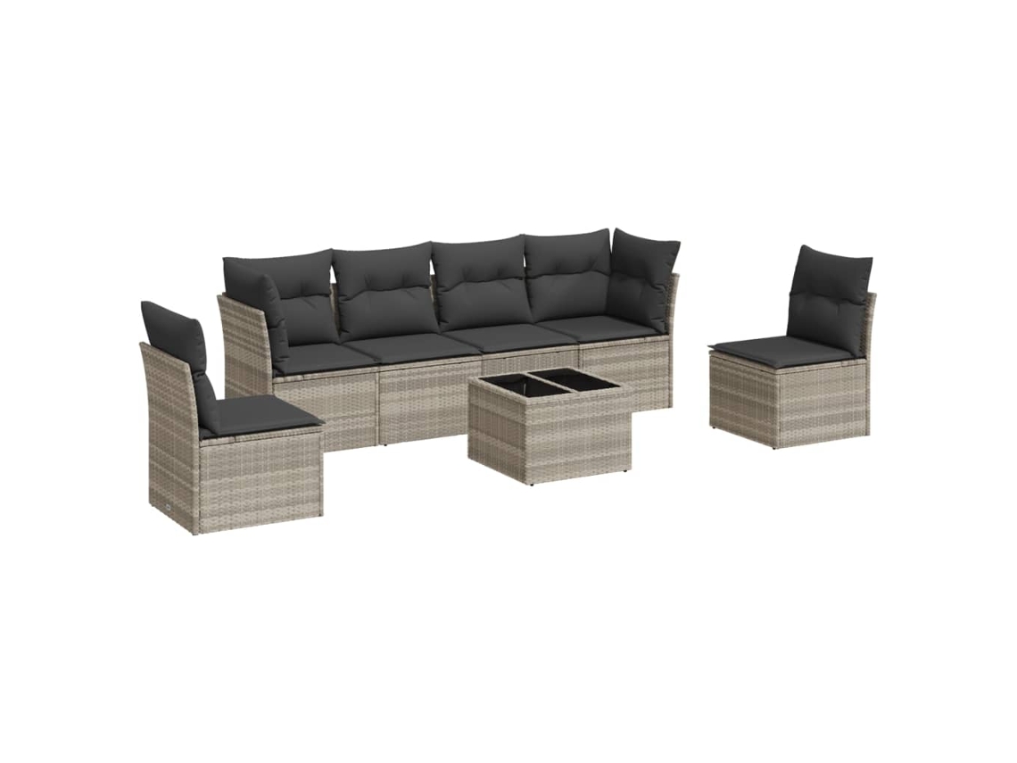 Conjunto de 7 Sofás Jardim com Almofadões Vime Pe Cinzento Claro MAISON EXCLUSIVE (7 pcs)